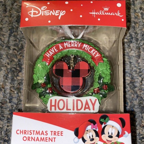 Hallmark 2019 Have a Merry Mickey Holiday Wreath Christmas Tree Ornament - Picture 1 of 3